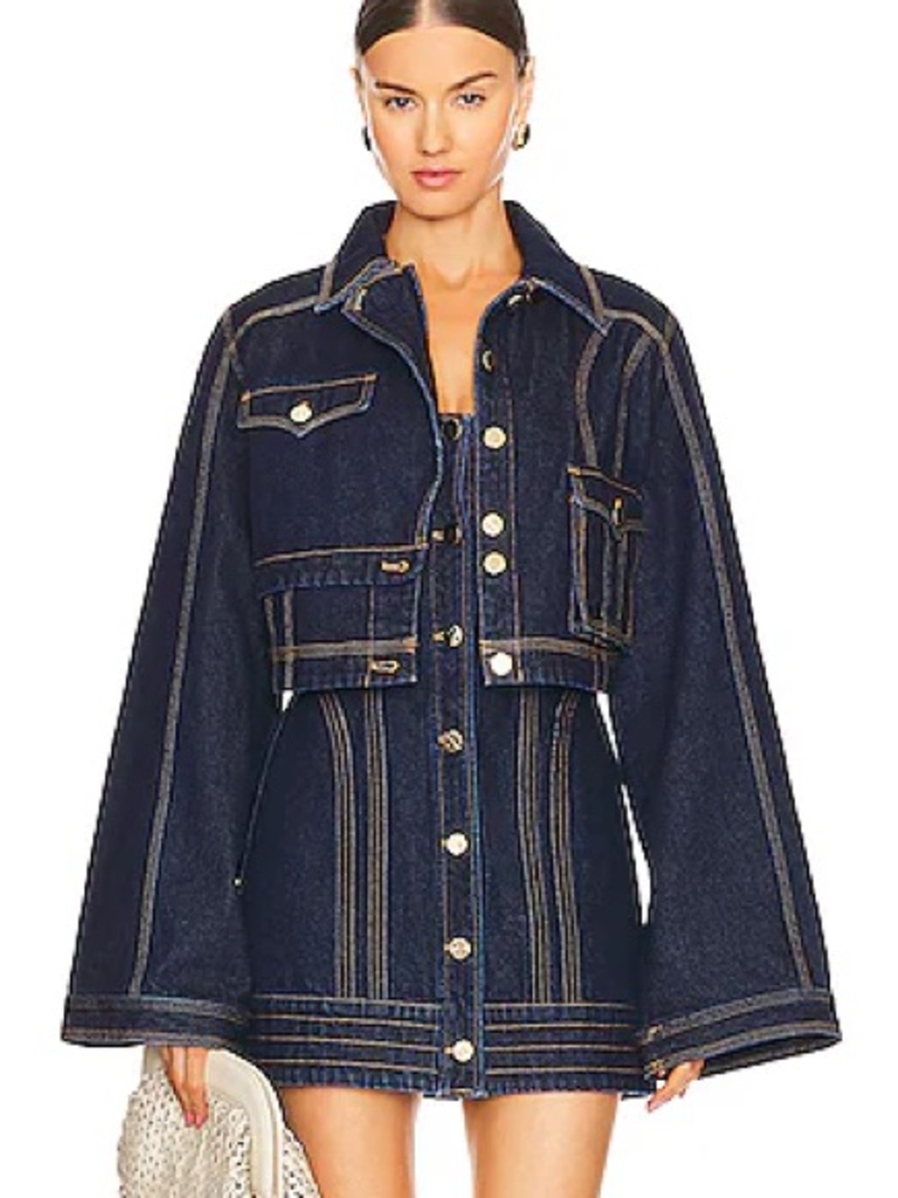 Acler Dark Indigo Cropped Denim Jacket with Contrast Topstitching